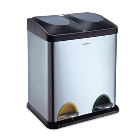 CUBO BASURA RECICLAJE 30LT C/PEDAL 2COMP. INOX ARREGUI