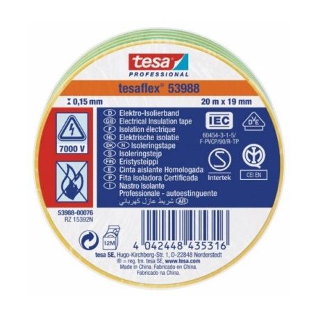 CINTA AISL. 20MT X 19MM TESATAPE PVC AM/VD 10PZ